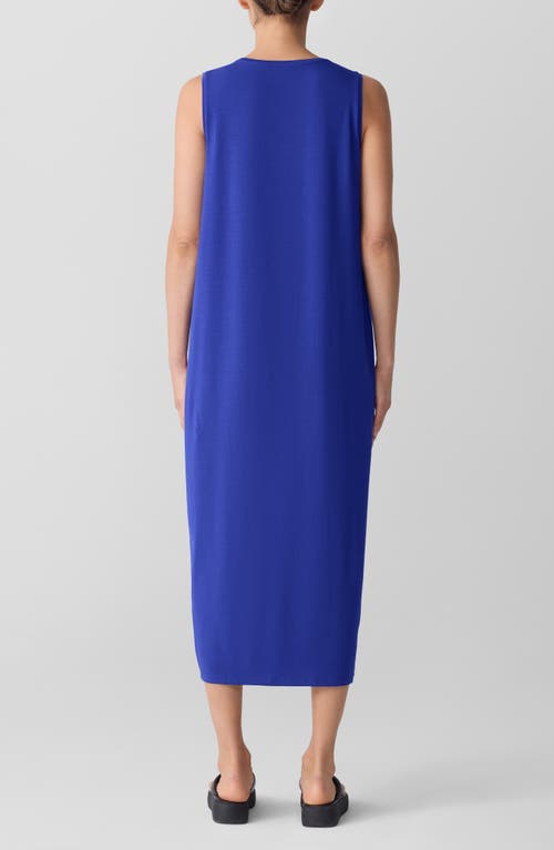 Eileen Fisher Round Neck Oval Stretch Sleeveless Midi Dress In Blue