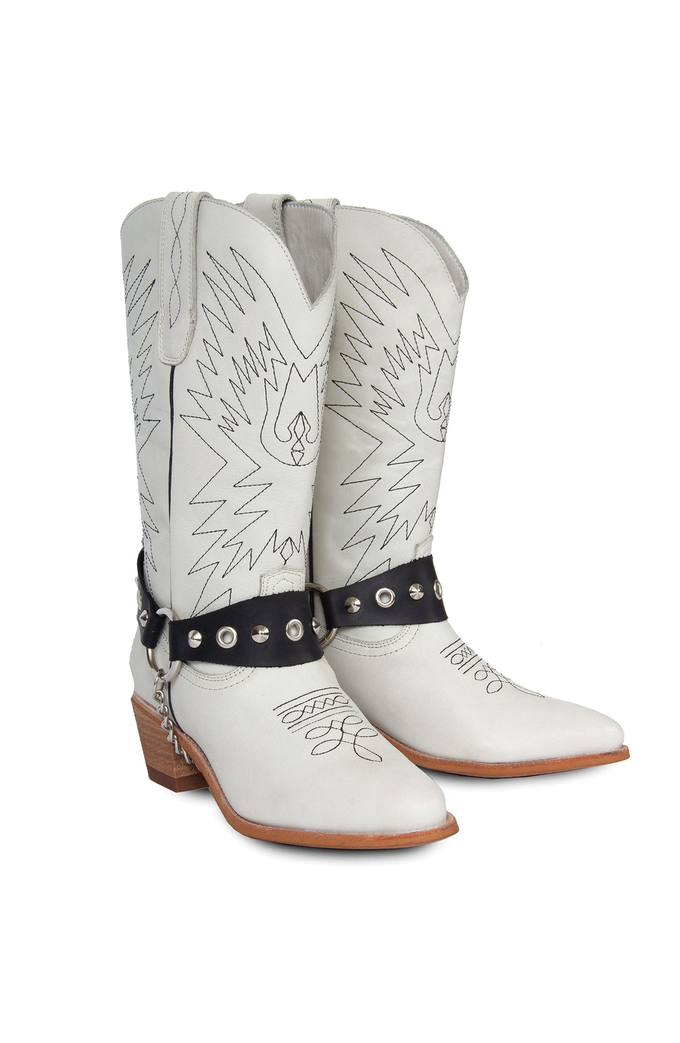 Cowboy Leather Boots, Alternate, color, White