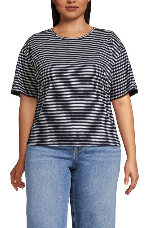 Plus Size Short Sleeve Slub Jersey Eyelet T-Shirt