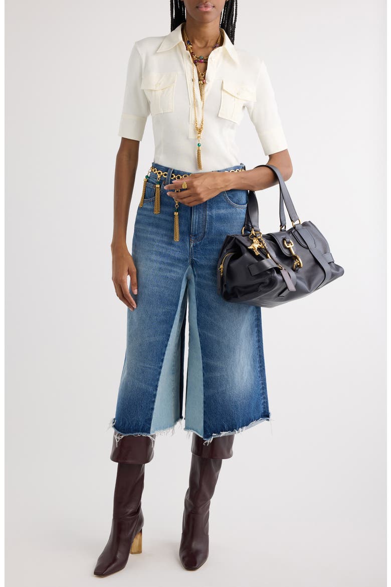 Colorblock Denim Culottes, Alternate, color, DARK NIGHT BLUE