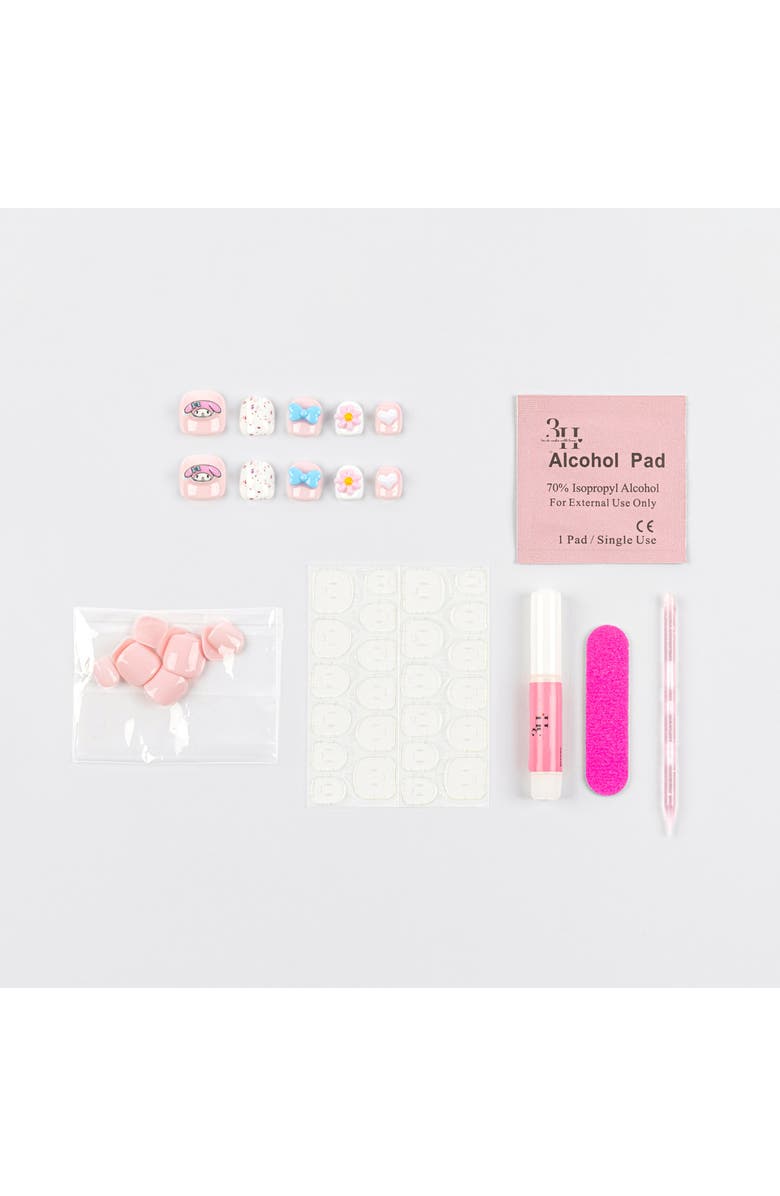3H Nails My Melody  Kids Luxury Handmade Press-On Nails - 24-Piece Kit, Alternate, color, Baby Pink, White