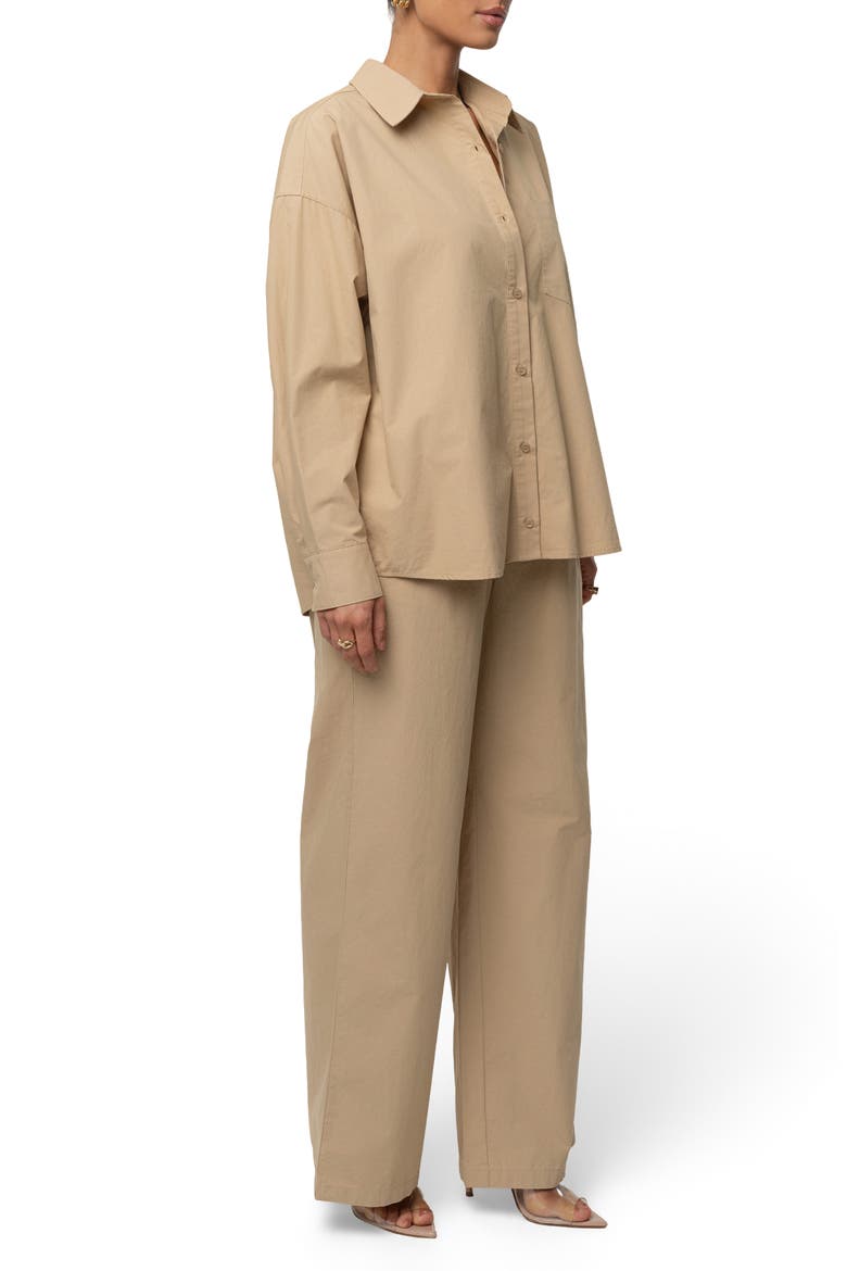 Leon Oversize Cotton Poplin Button-Up Shirt, Alternate, color, BEIGE
