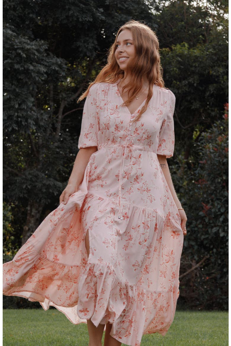 Kelda Floral Midi Dress, Alternate, color, ROSE PINK FLORAL