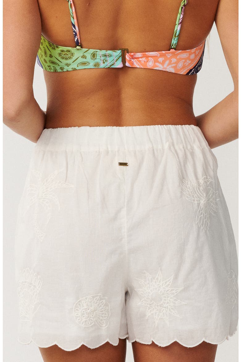 Bossa Nova Embroidered Scallop Hem Cotton Shorts, Alternate, color, BONE