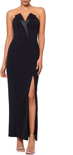 Tux Detail Strapless Column Gown