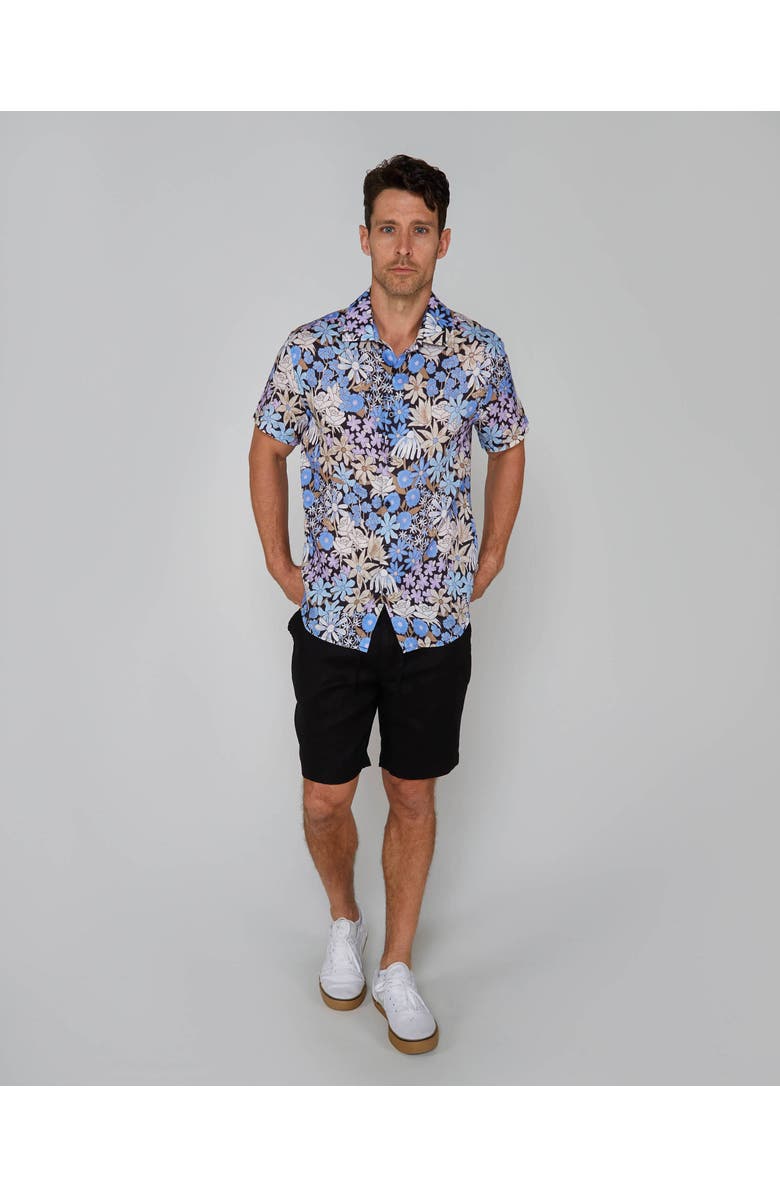 Lords of Harlech Rough Floral Short Sleeve Fine Linen Shirt, Alternate, color, Rough Floral Black