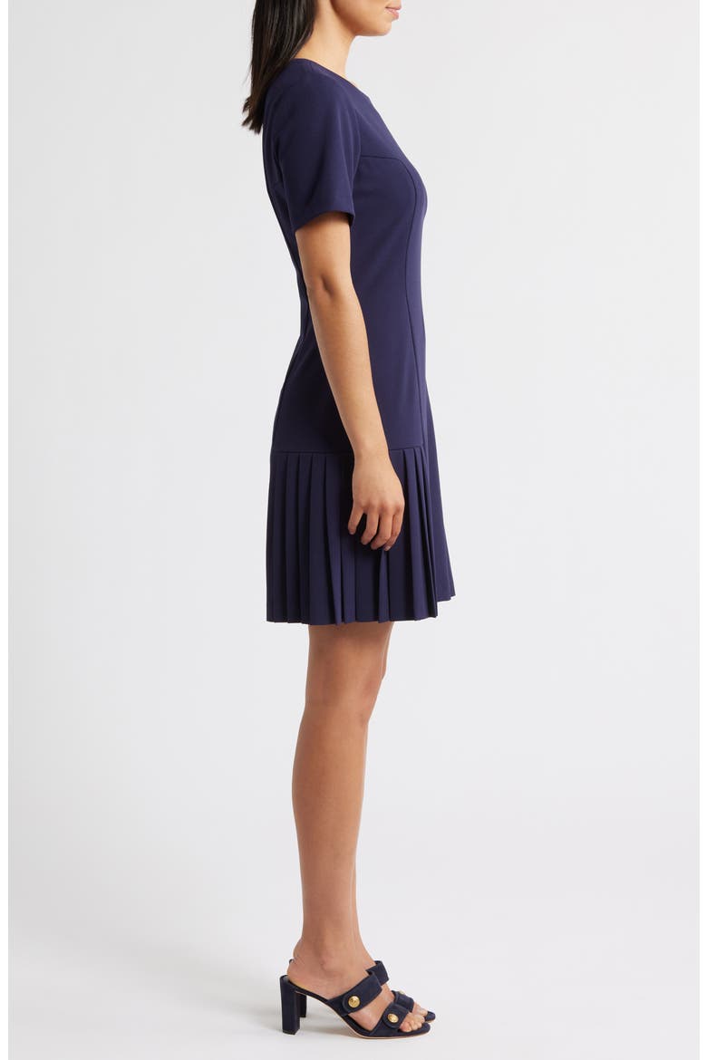 Kick Pleat Short Sleeve Stretch Crepe Dress, Alternate, color, MIDNIGHT NAVY