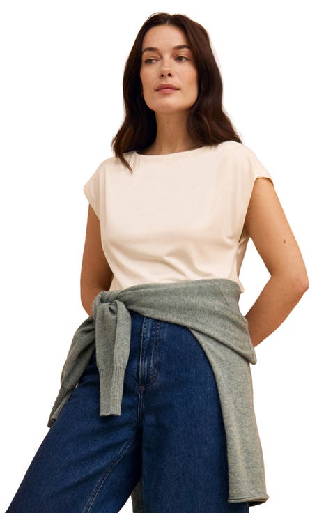 Slash Neck Cap Sleeve T-Shirt