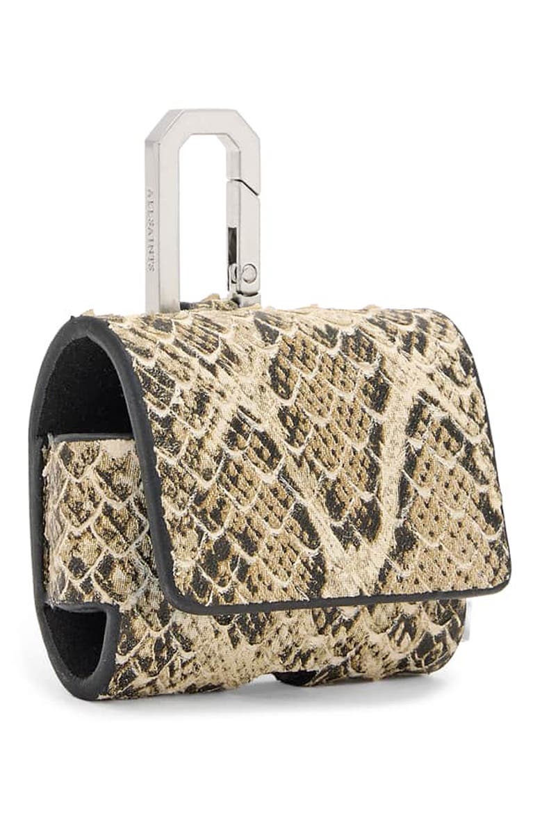Snakeskin Embossed Leather AirPod Case, Alternate, color, DESERT WHITE