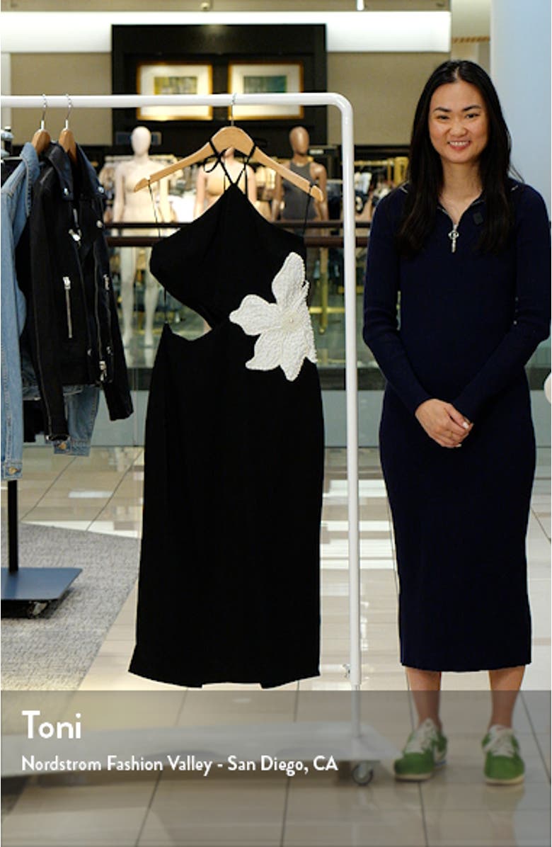 Floral Appliqué Cutout Halter Midi Dress, sales video thumbnail