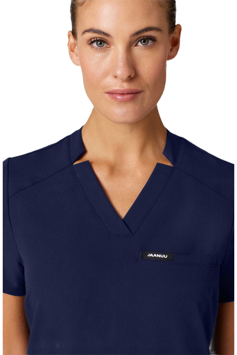 Helia Women's 3-Pocket Slim Notched V-Neck Scrub Top, Alternate, color, Midnight Navy