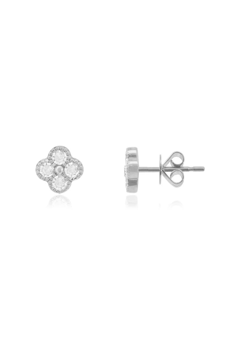 Mini Diamond Clover Stud Earrings, Main, color, White Gold