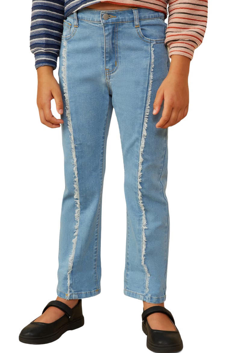 Kids' Frayed Seam Straight Leg Jeans, Main, color, LIGHT DENIM