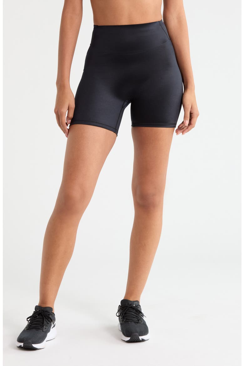 Shine High Waist Biker Shorts, Main, color, OBSIDIAN