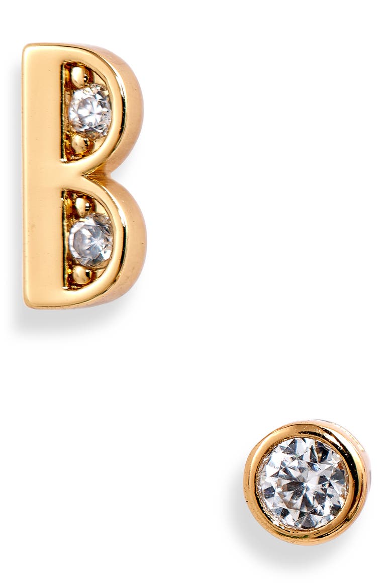 initial mismatched stud earrings, Main, color, B-GOLD