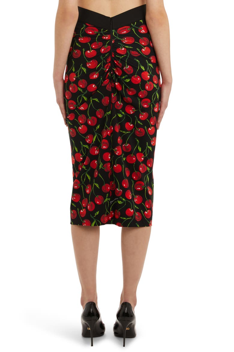 Cherry Print Column Skirt, Alternate, color, BLACK PRINT