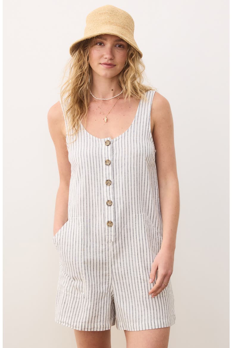 Sydney Stripe Romper, Alternate, color, CREAM/NAVY STRIPE