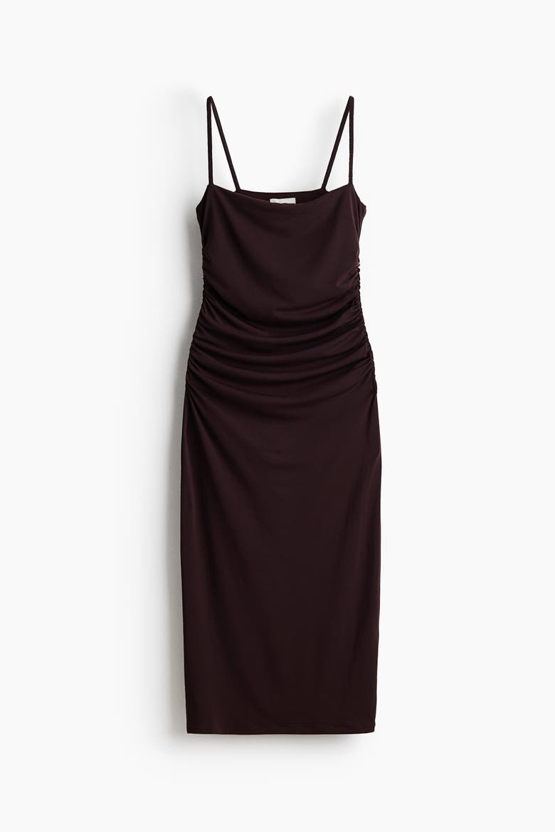 Gathered Strappy Dress, Alternate, color, Dark brown