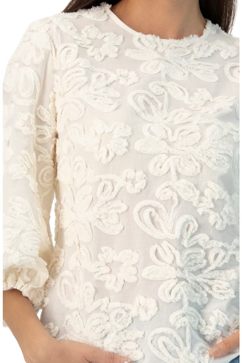 Long Sleeve Floral Aplique Blouse, Alternate, color, Ivory