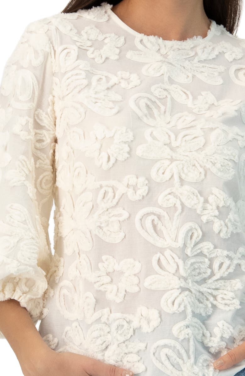 IVONNE Long Sleeve Floral Aplique Blouse, Alternate, color, Ivory