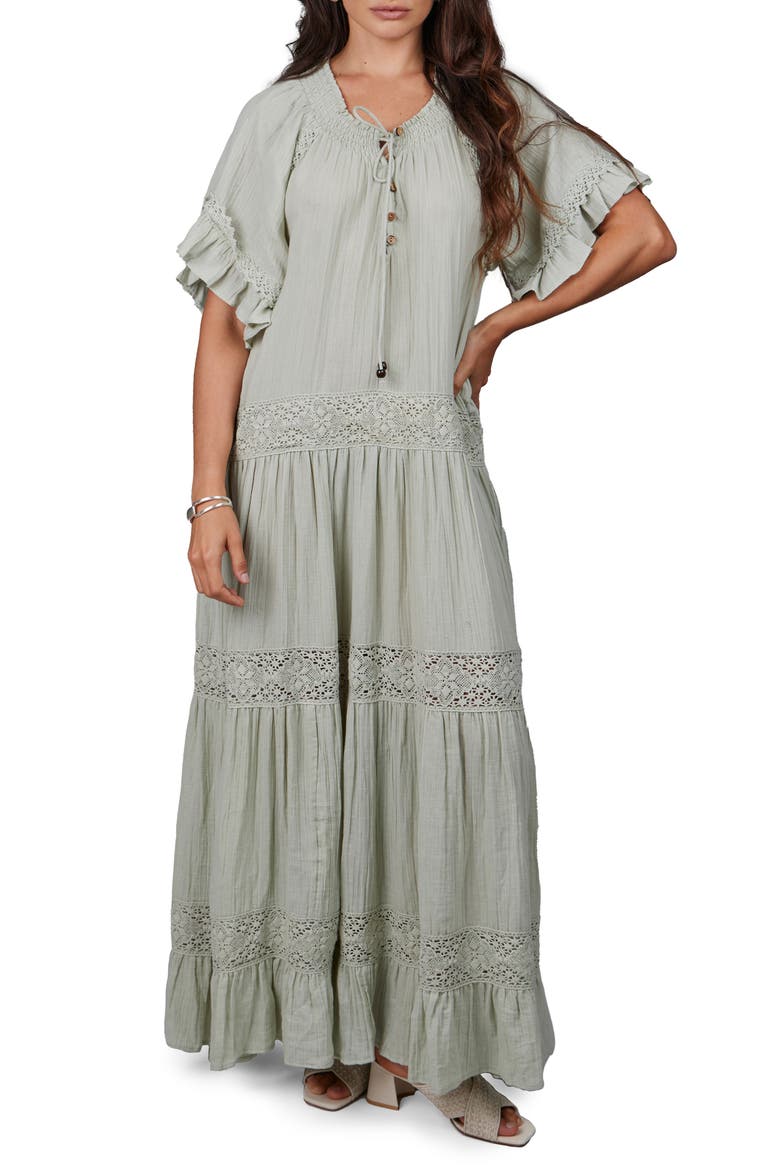 Tiered Cotton Maxi Dress, Main, color, SAGE
