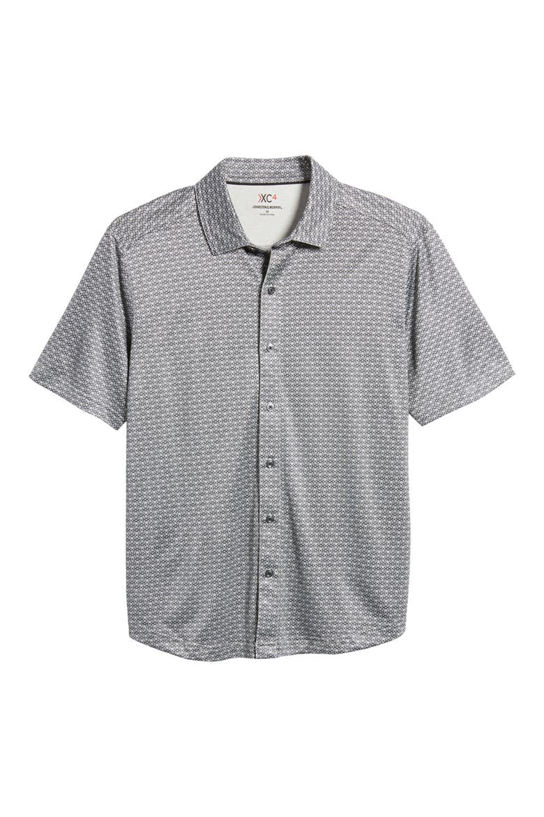 XC4® Geo Print Performance Short Sleeve Button-Up Shirt, Alternate, color, BLACK/ GRAY