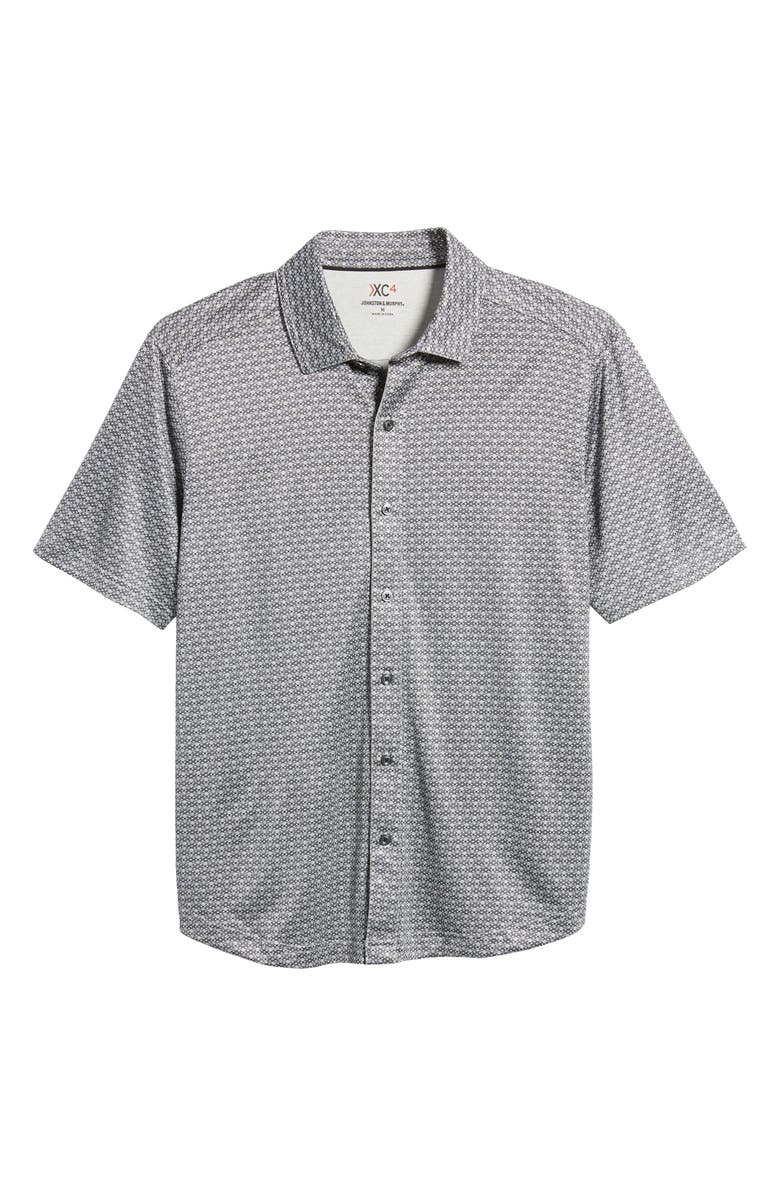 Johnston & Murphy XC4<sup>®</sup> Geo Print Performance Short Sleeve Button-Up Shirt, Alternate, color, Black/ Gray