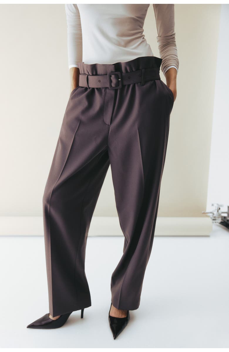 H&M Belted Wool-blend Trousers, Alternate, color, Dusty Purple
