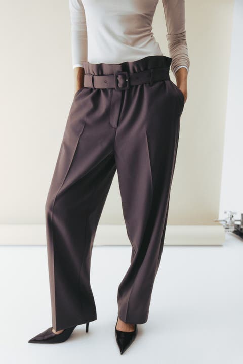 Belted Wool-blend Trousers