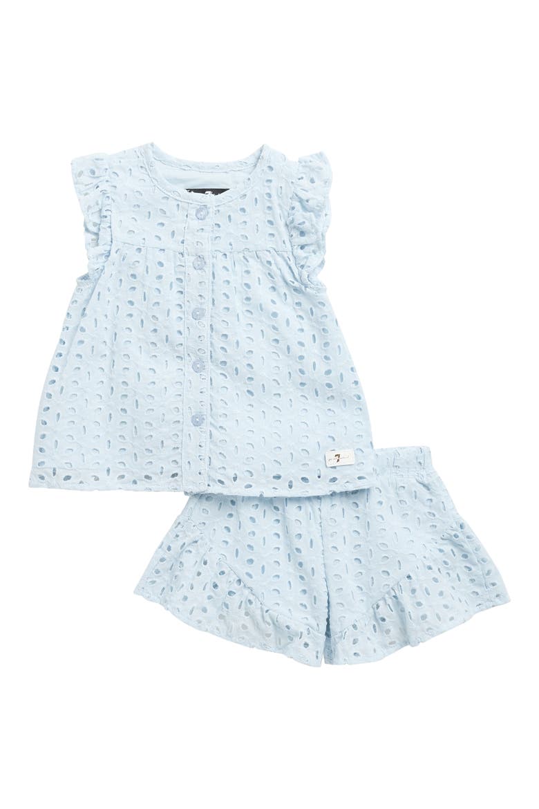 Ruffle Detail Co-Ord Top & Shorts Set, Main, color, PALE BLUE