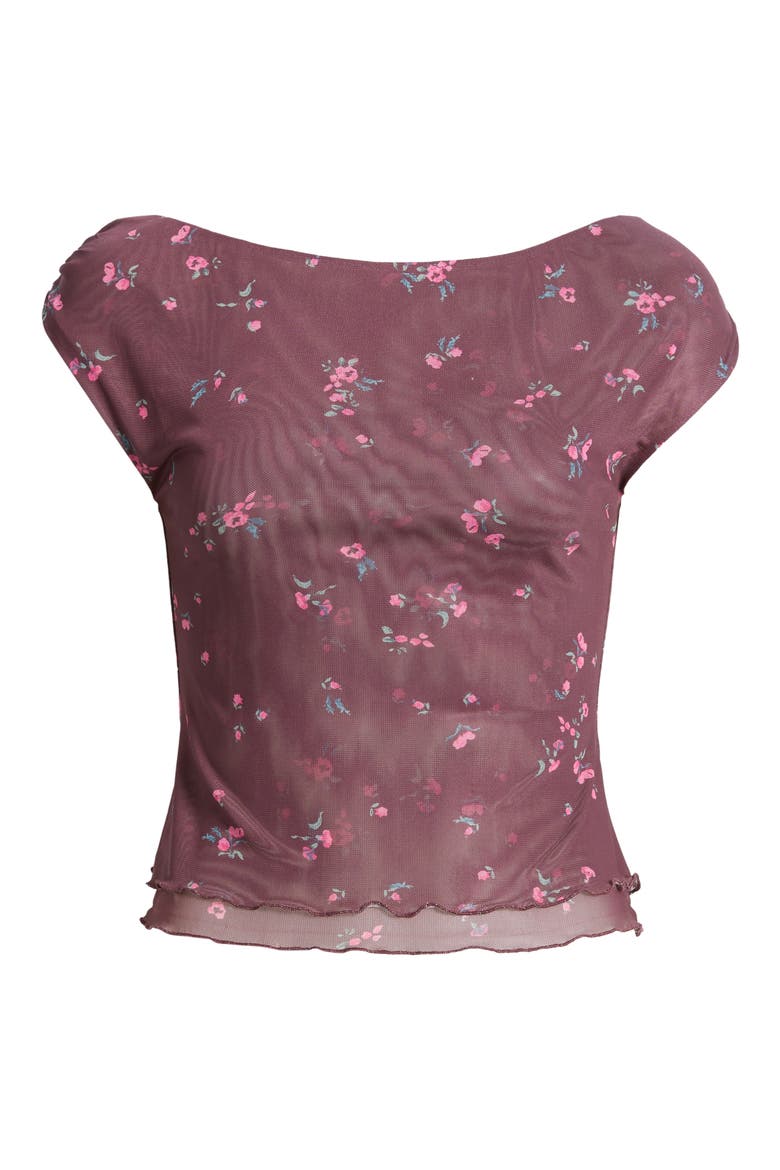 Floral Mesh Cap Sleeve Top, Alternate, color, BURGUNDY- PINK SHAYLYNN DITSY