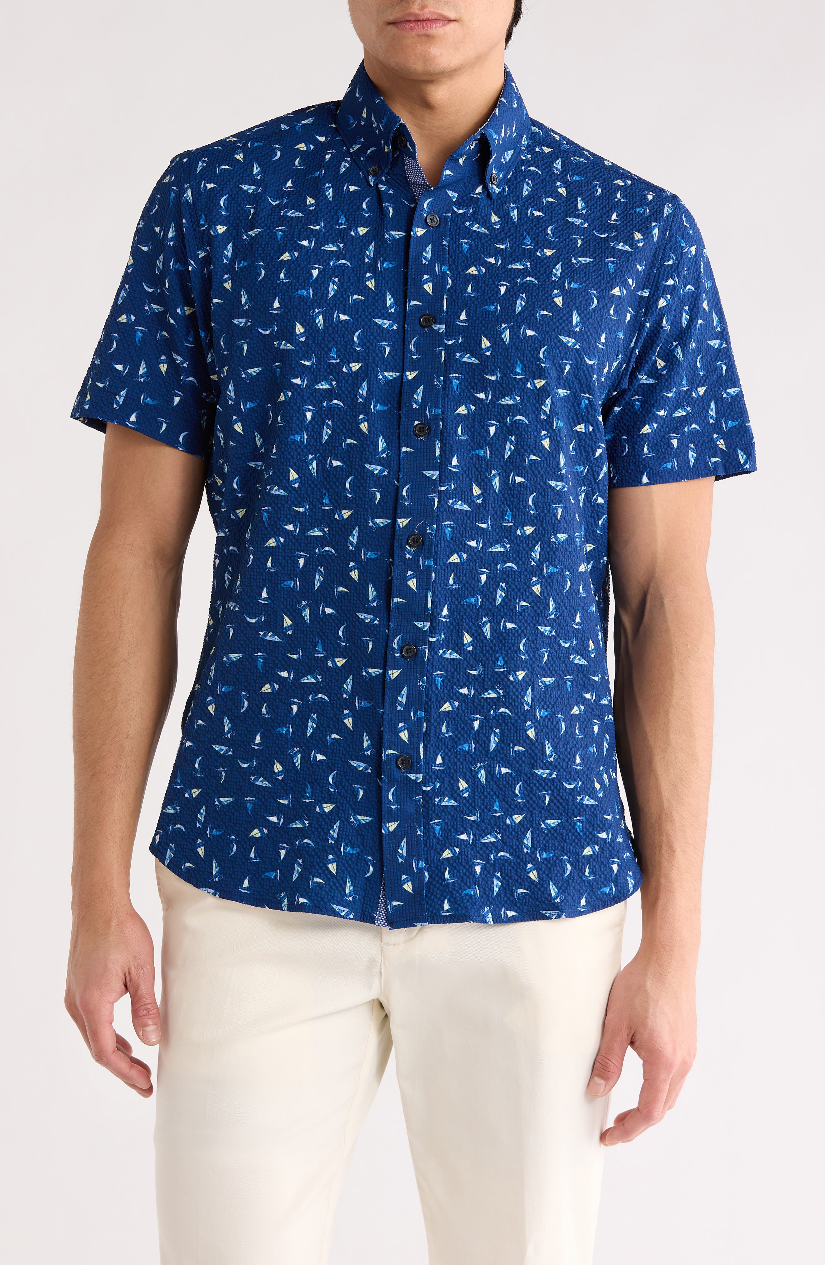 CONSTRUCT Sailboat Seersucker Button-Down Shirt