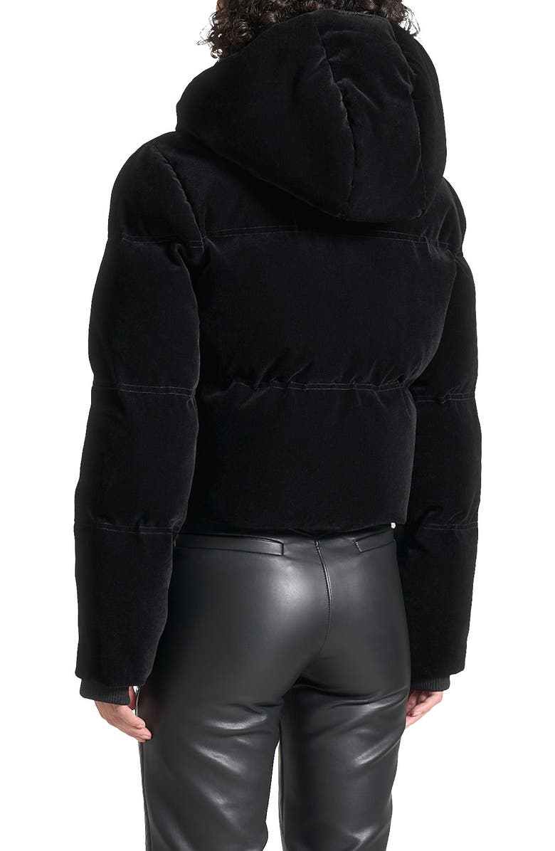 Manière De Voir Maeva Velvet Cropped Puffer Jacket, Alternate, color, Black