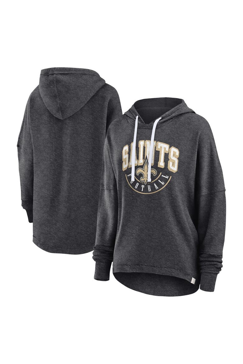 Women's Fanatics Branded Charcoal New Orleans Saints Lightewight Modest Crop Lounge Helmet Arch Pullover Hoodie, Main, color, Charcoal