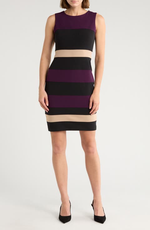 Colorblock Stripe Crepe Sheath Dress (Regular & Plus)