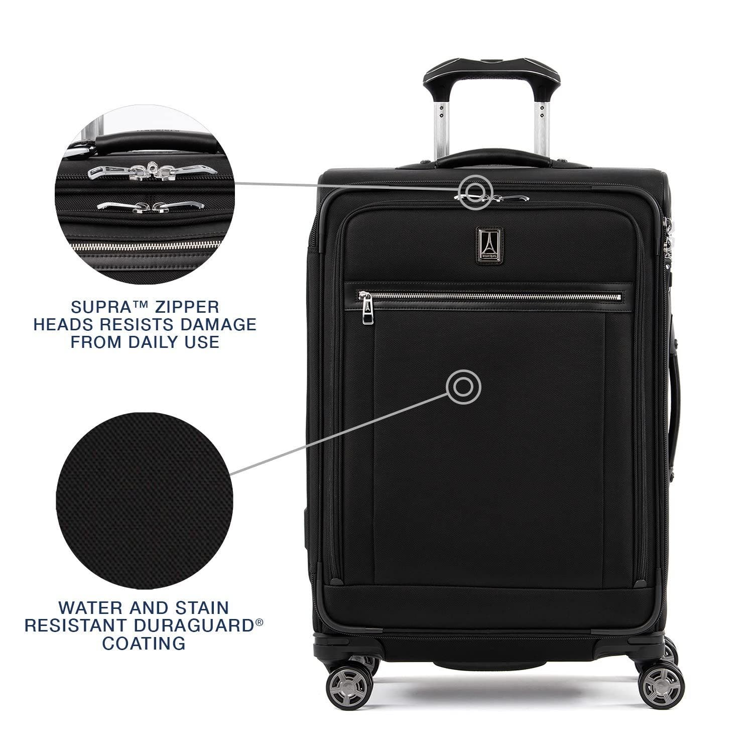 TRAVELPRO Platinum Elite Softside Expandable Medium 25-Inch Checked Luggage, Alternate, color, Shadow Black