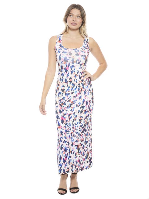 Womens Abstract Scoop Neck Sleeveless Tank Racerback Maxi Dress