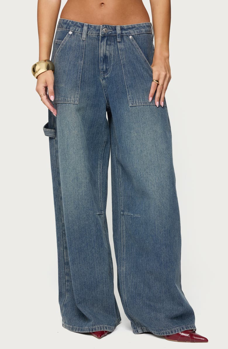 EDIKTED Jaycee Low Rise Wide Leg Carpenter Jeans, Main, color, Blue-Washed