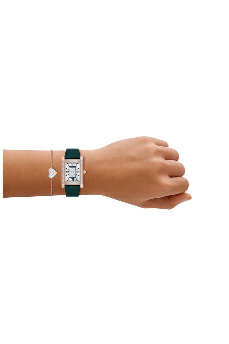 Mother-of-Pearl Tank Leather Strap Watch Set, 22.5mm x 32mm, Alternate, color, GREEN