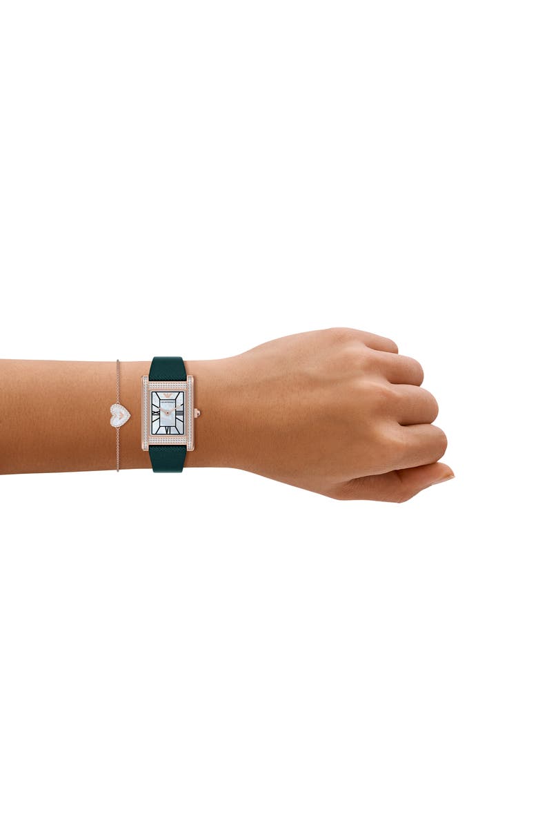 Emporio Armani Mother-of-Pearl Tank Leather Strap Watch Set, 22.5mm x 32mm, Alternate, color, 