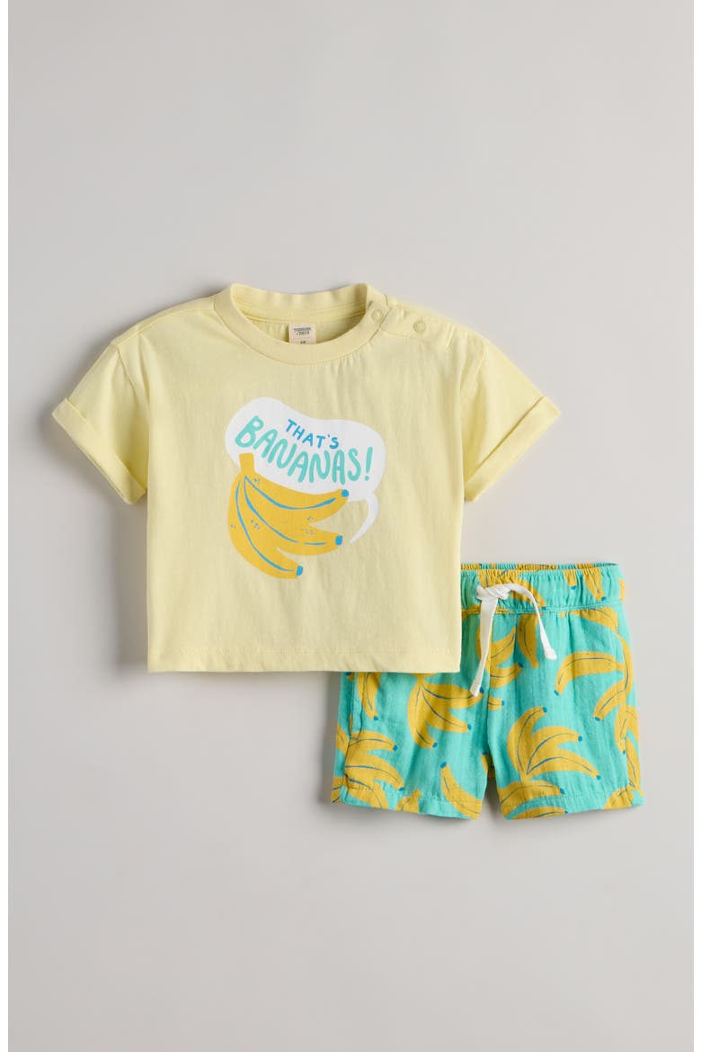 Graphic Cotton T-Shirt & Shorts Set, Main, color, YELLOW BANANAS- TEAL BUNCHES