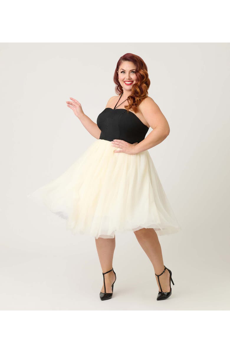 Unique Vintage Plus Size Sweetheart Halter Swing Dress, Main, color, Black & Ivory