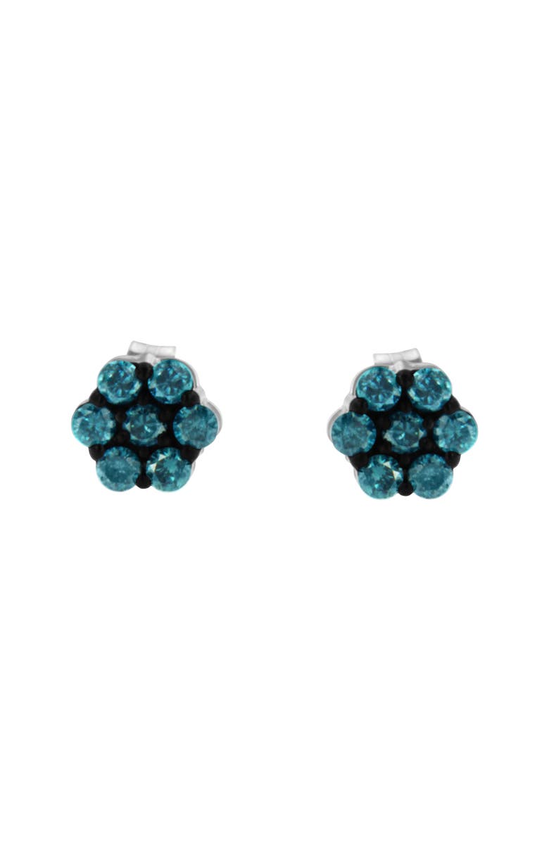 Haus of Brilliance Silver 1/2 Cttw Blue Diamond Floral Stud Earrings, Alternate, color, White
