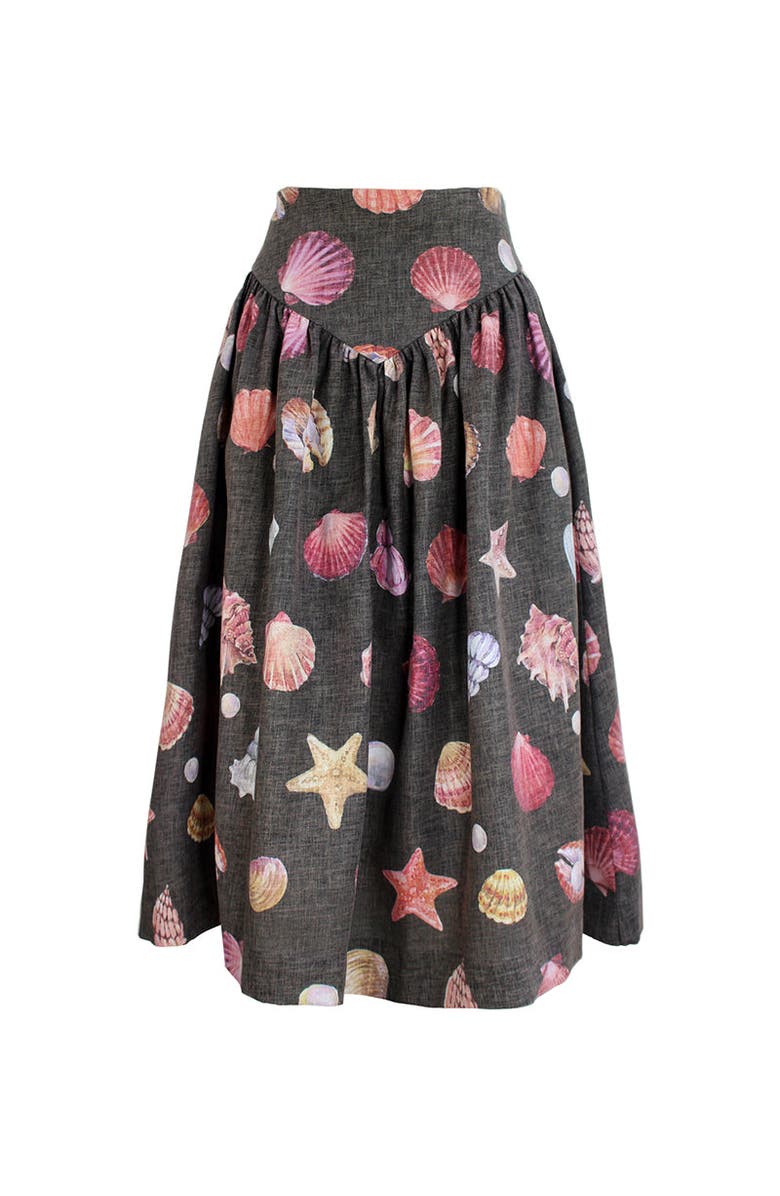 NO PISE LA GRAMA Sotavento Midi Skirt, Main, color, Conchitas Black Print