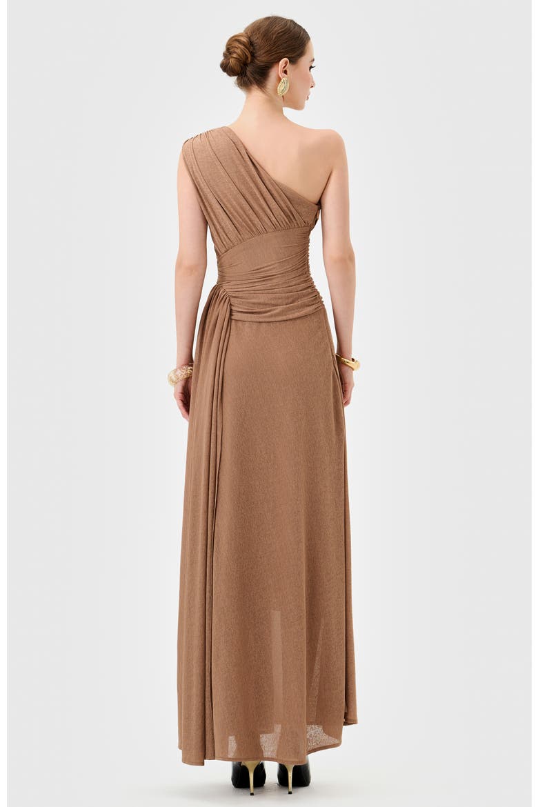 Nisha One Shoulder Gown, Alternate, color, MOCHA
