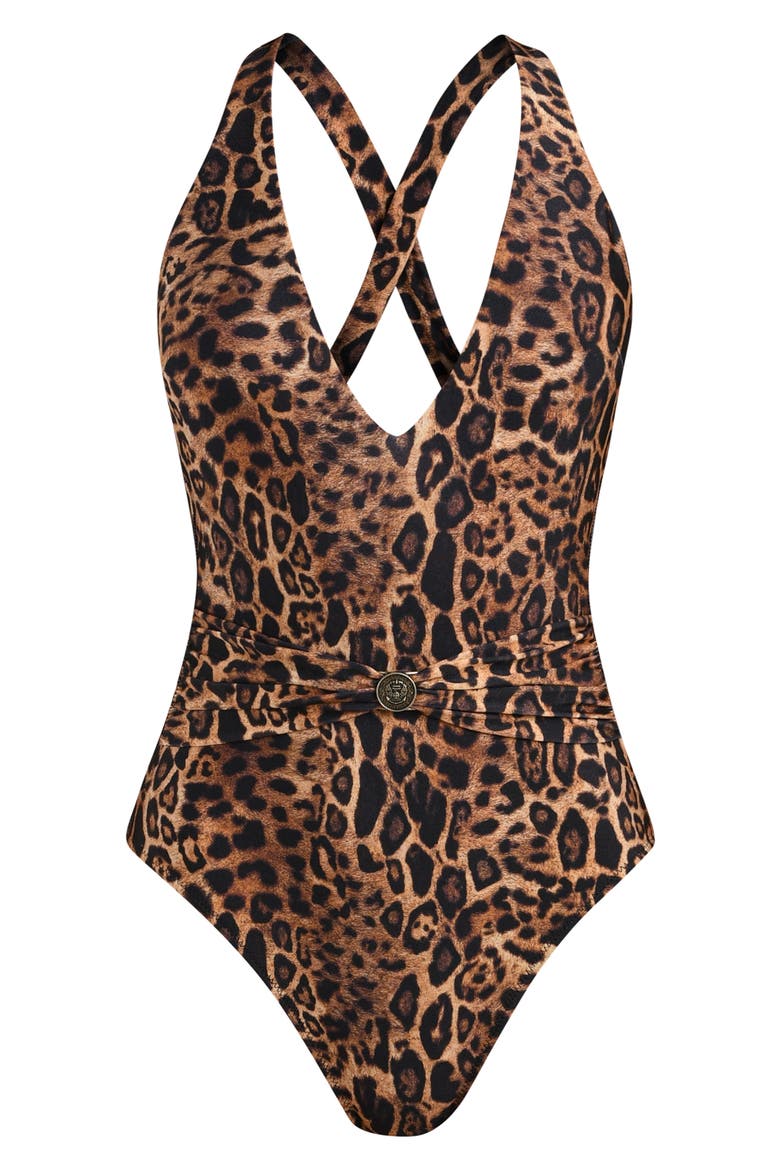 Lisa Plunge One-Piece Swimsuit, Alternate, color, NATURAL