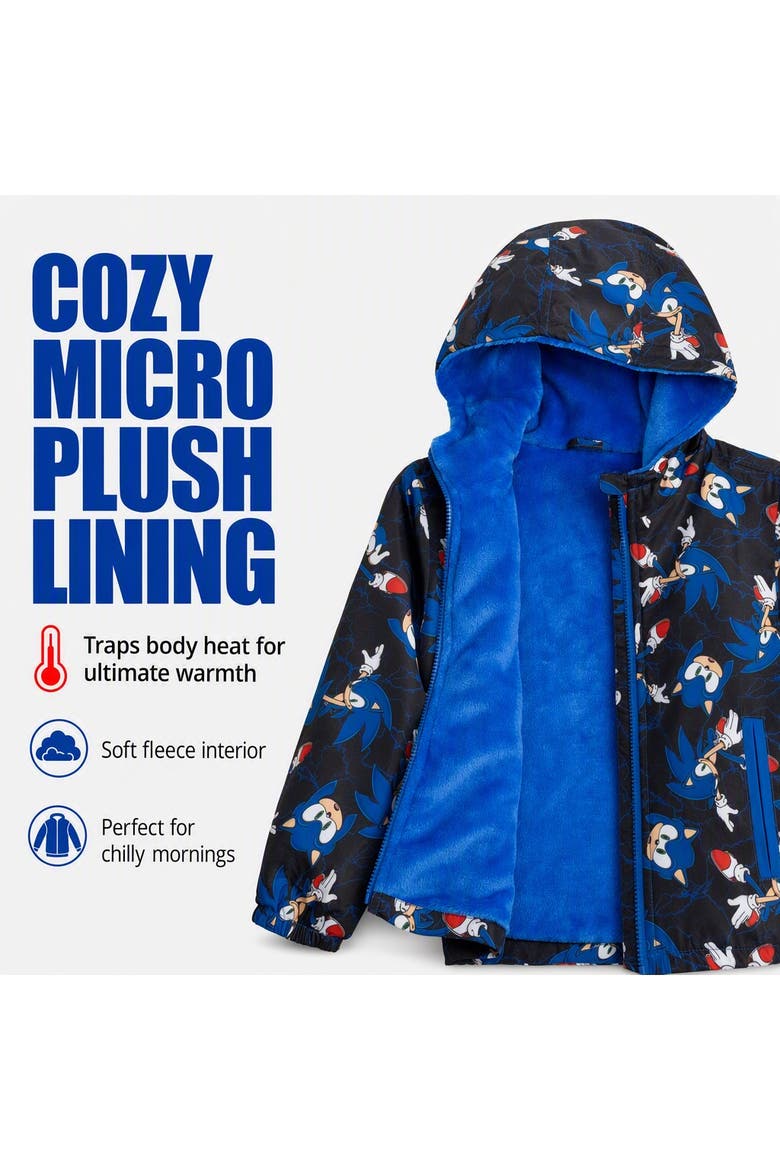 Sonic the Hedgehog Hooded Zip-Up Rain Jacket, Alternate, color, Black Blue Sonic