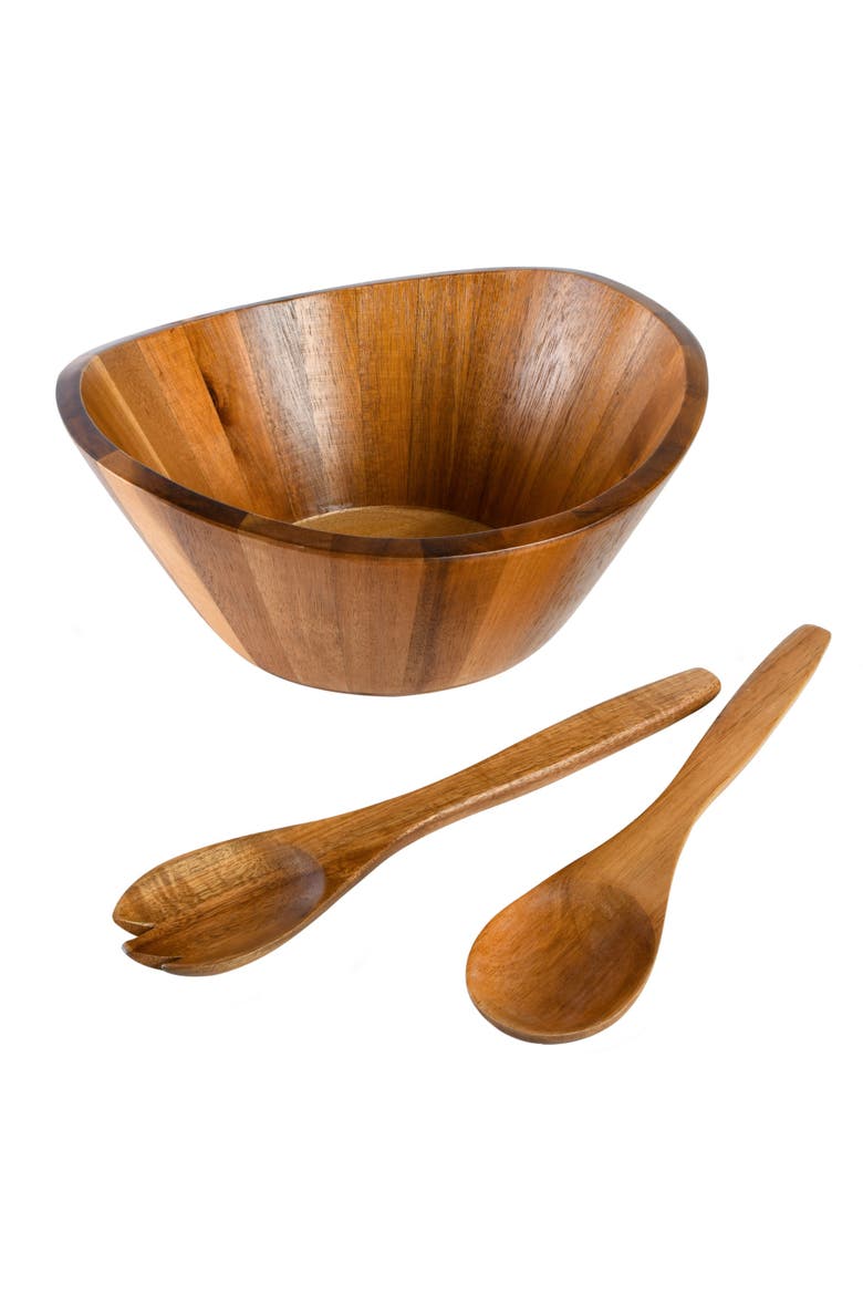 Sherwood Salad Bowl With Matching Serving Spoon & Fork, Main, color, Brown