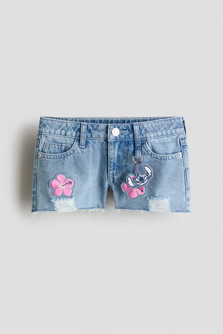 Appliquéd Denim Shorts, Main, color, Light denim blue/Lilo & Stitch