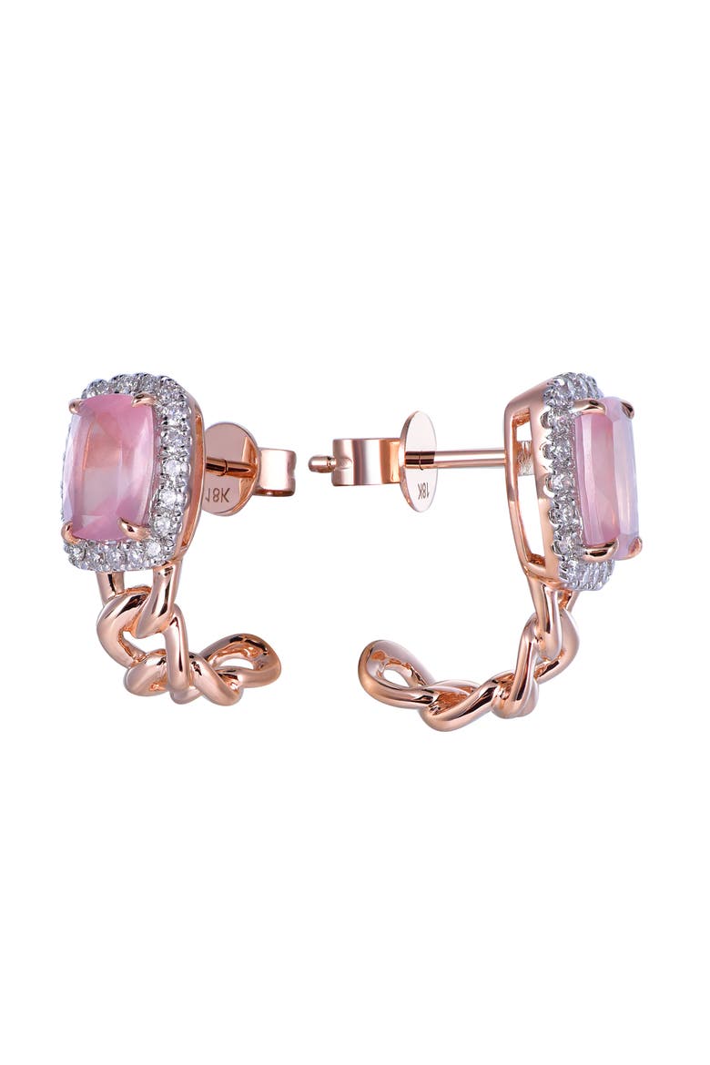 Rose Quartz Earrings with Diamonds, Alternate, color, Pink